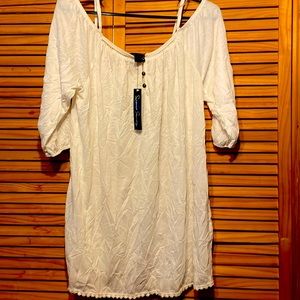 FRENCH LAUNDRY Ivory COLD SHOULDER Tunic Top Shirt 3/4 sleeve Size L NWT
